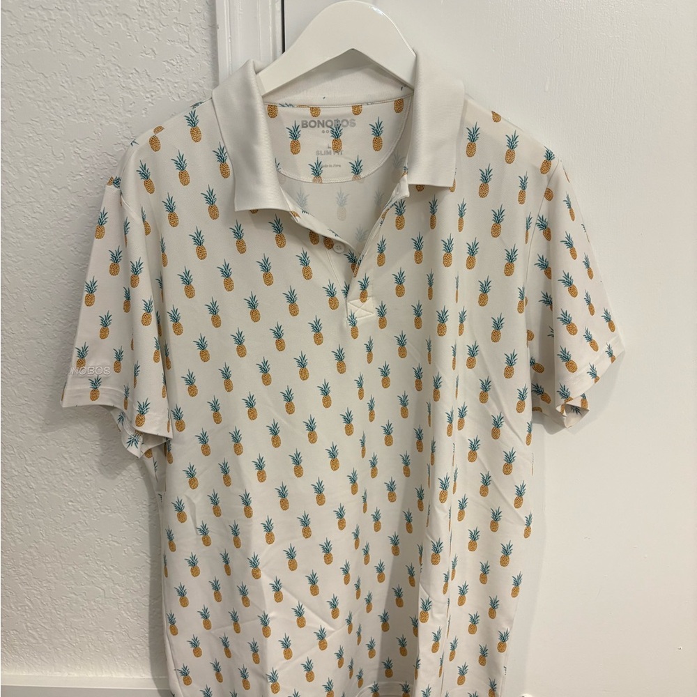 Bonobos Cream Pineapple Print Polo Shirt Size L